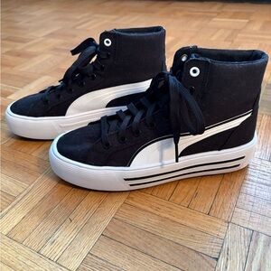Puma Black and White High-Top Athletic Shoes